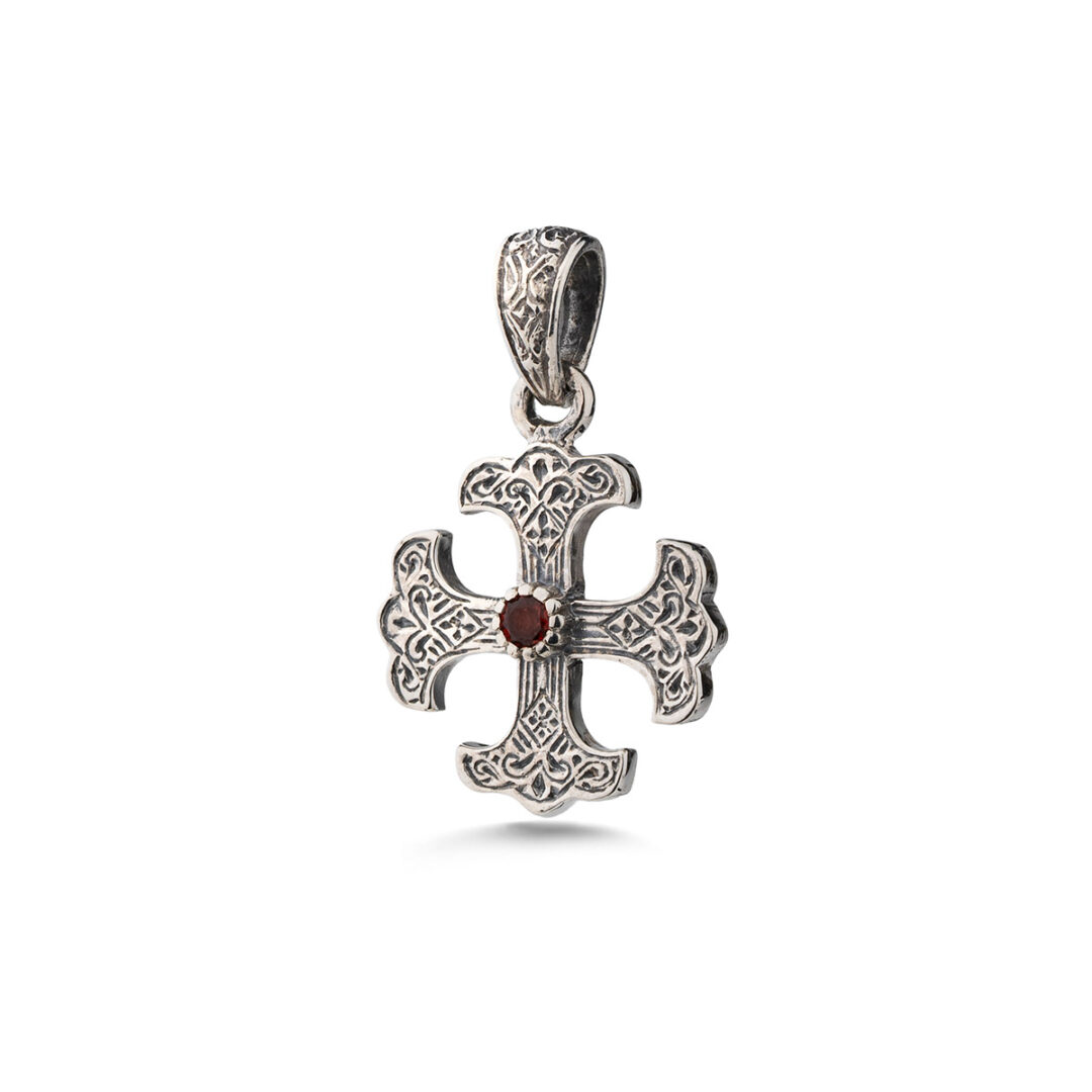 Gerochristo - Byzantine Cross Pendant Sterling Silver with Crystal
