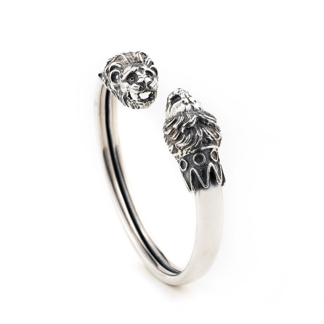 Silver Lion's Head Cuff Bracelet