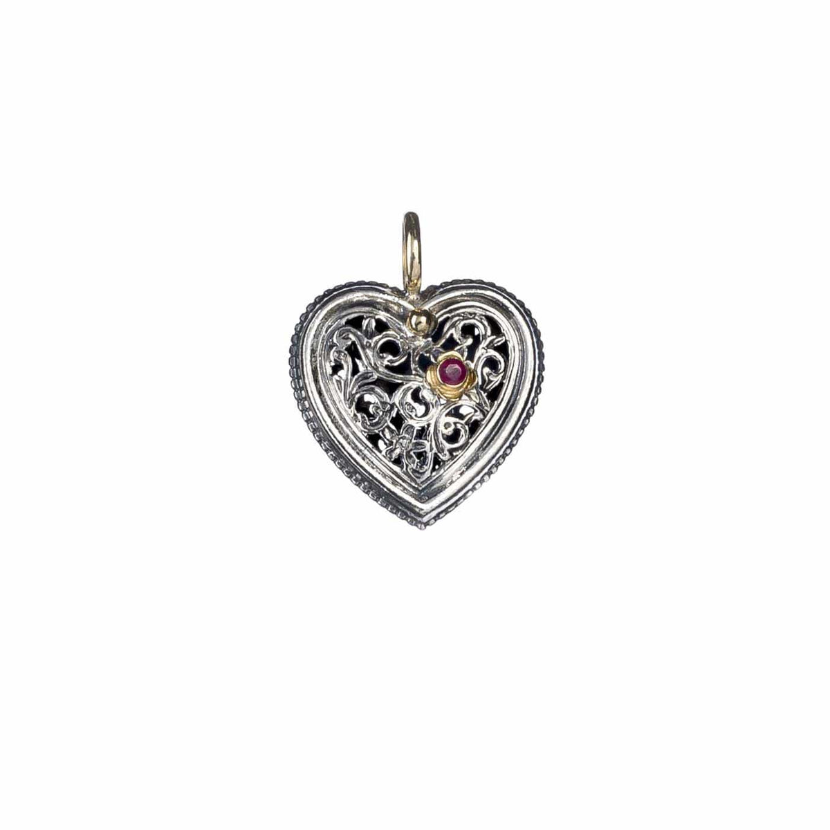 Gerochristo - Garden Shadows Heart Pendant in 18K Gold and Sterling Silver with Ruby