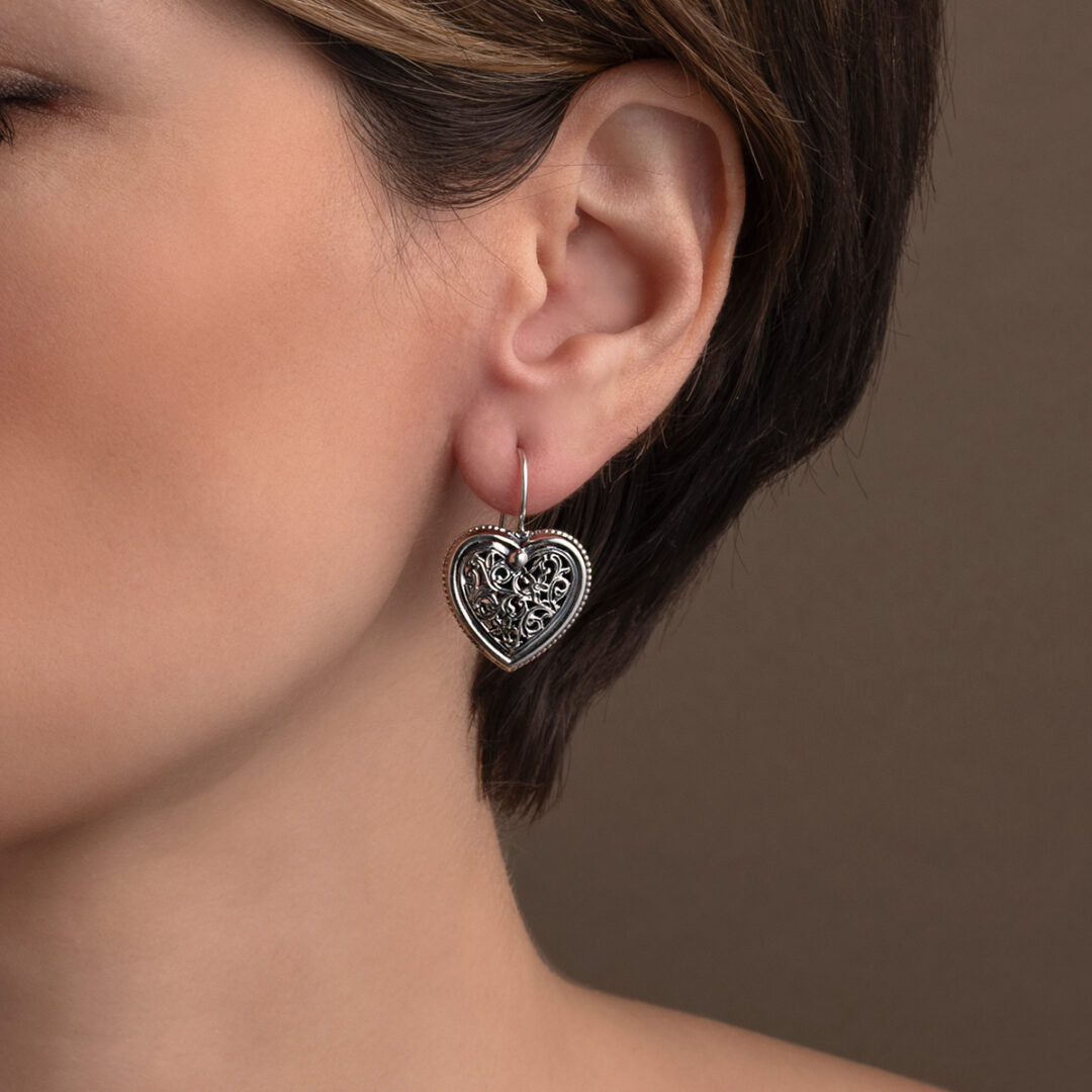 Gerochristo - Garden Shadows hearts earrings in Sterling Silver