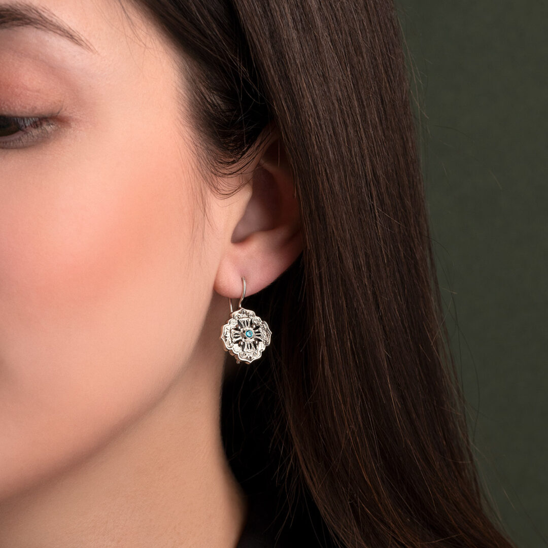 Gerochristo - Byzantine earrings in sterling silver with Blue Crystal