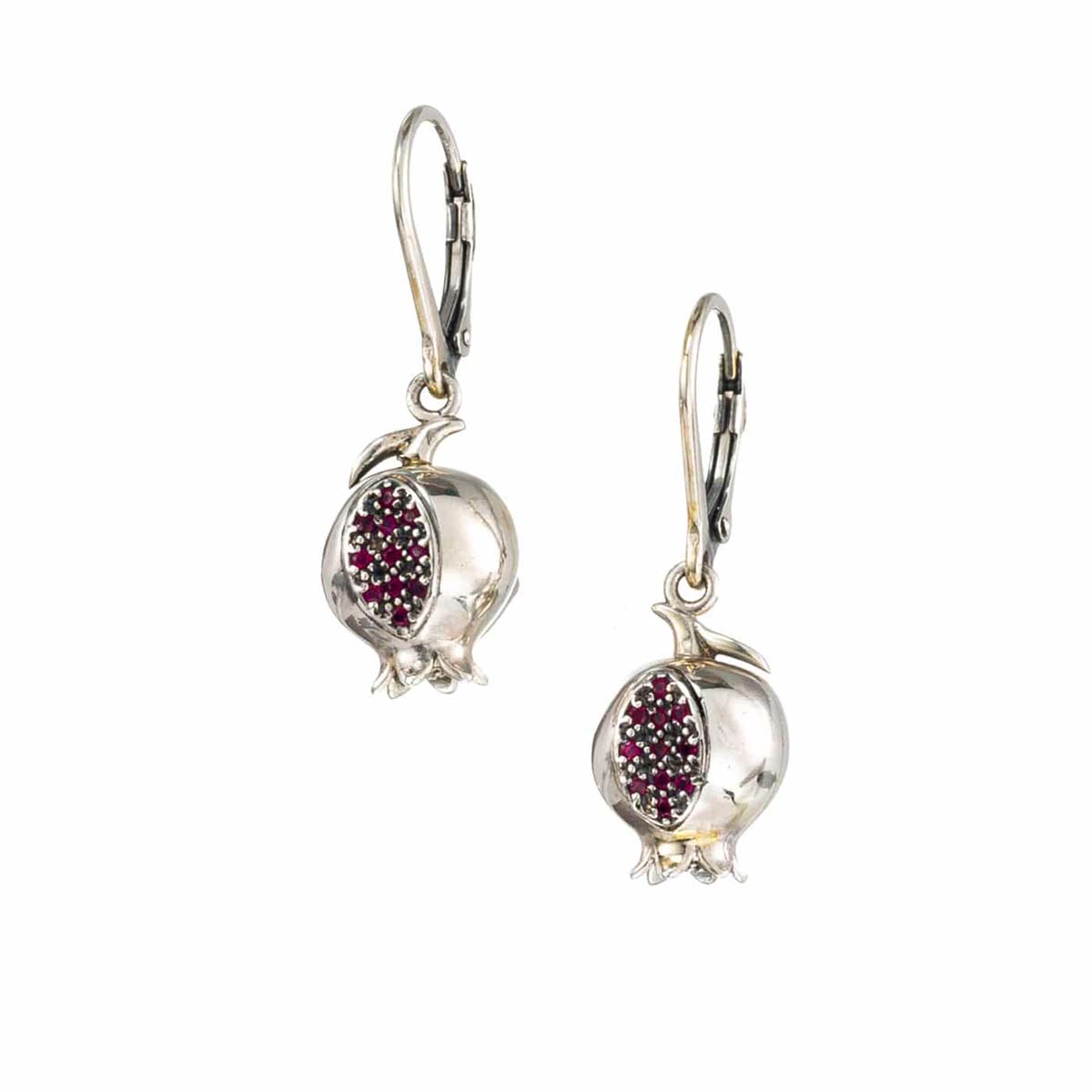 Gerochristo - Pomegranate earrings in sterling silver with red CZ