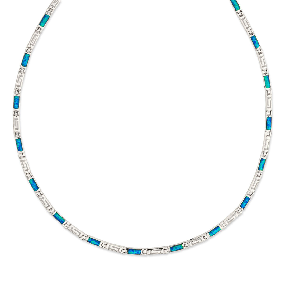 Sterling Silver Greek Key Necklace with Opal