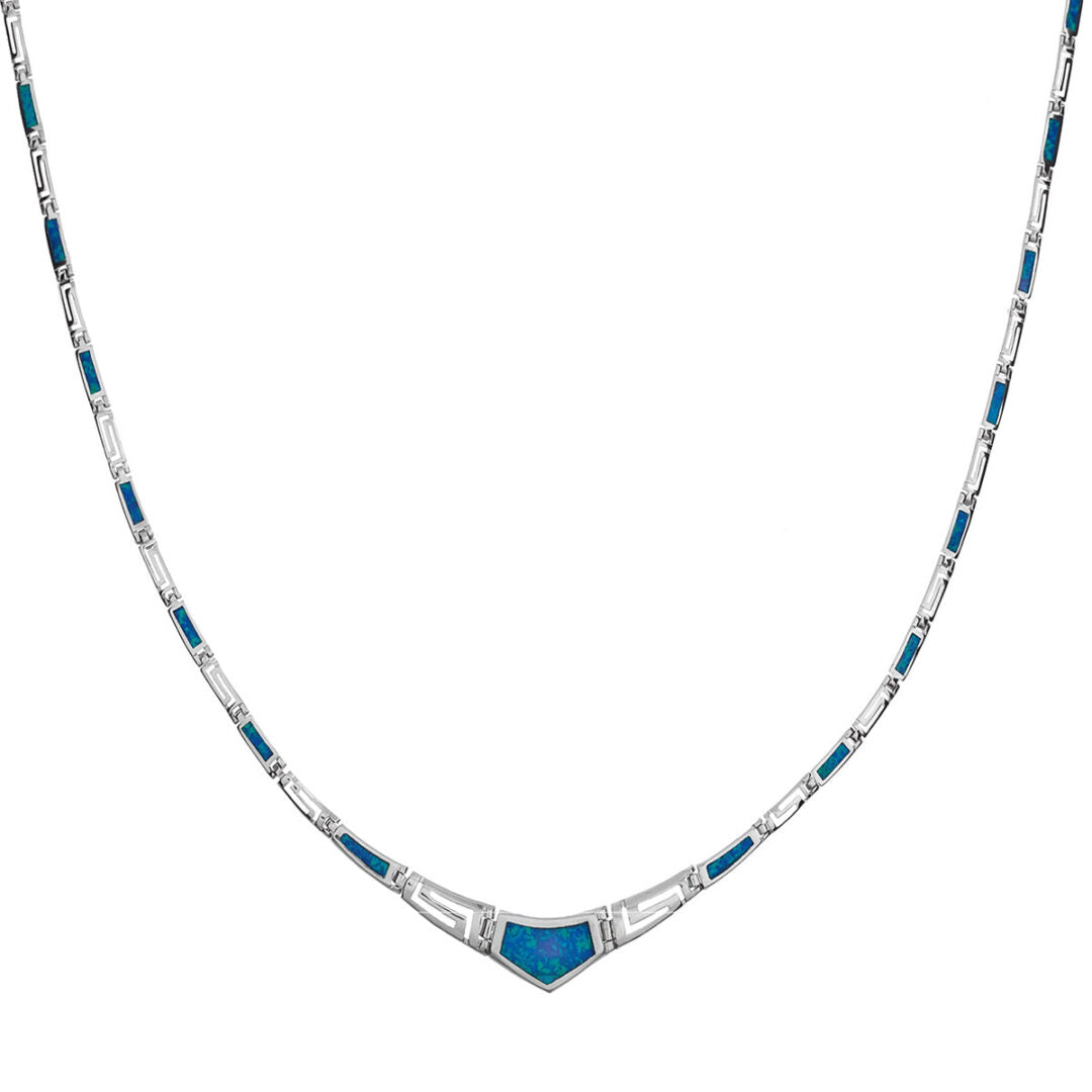 Blue Opal Greek Key Necklace - Sterling Silver