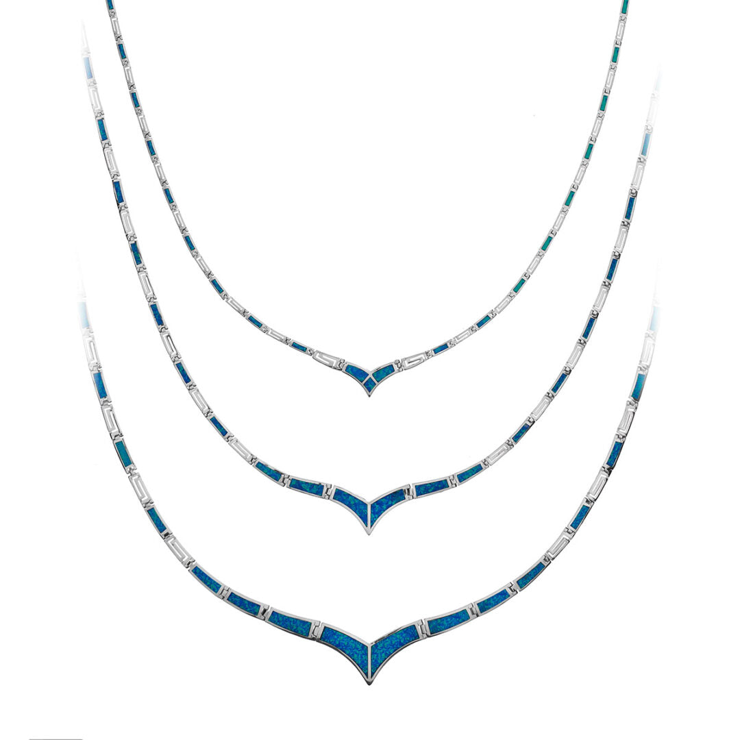 Blue opal v-shaped necklace with Meander