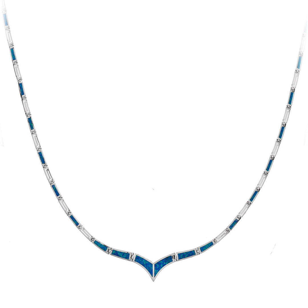 Blue opal v-shaped necklace with Meander