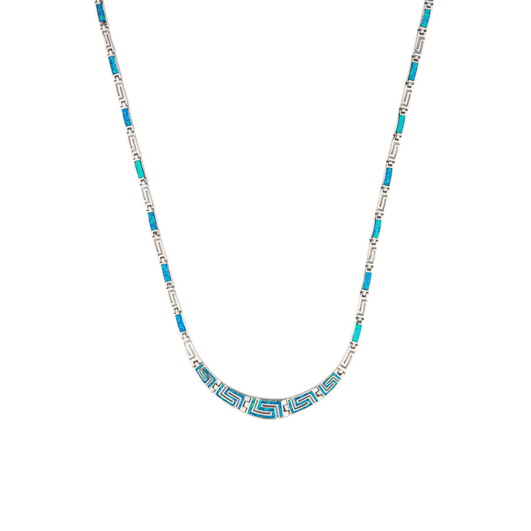 Greek Meander Opal Silver Necklace