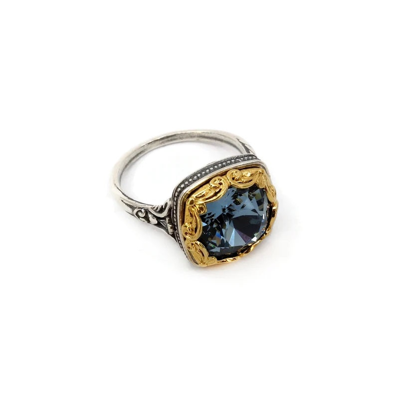 Byzantine Ring with London Blue Crystal Stone