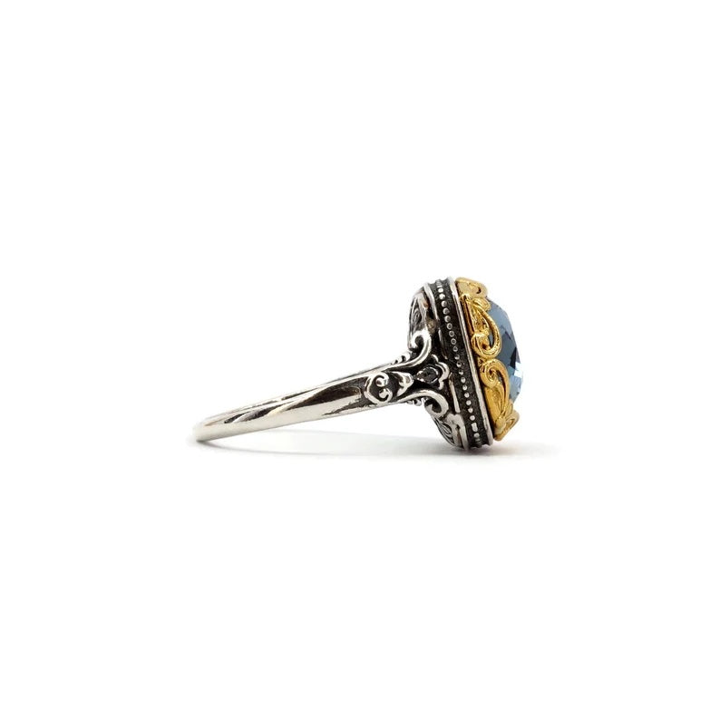 Byzantine Ring with London Blue Crystal Stone