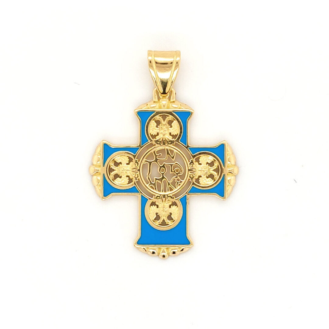 En Touto Nika Cross – 18K Solid Gold with Turquoise Enamel — Turquoise