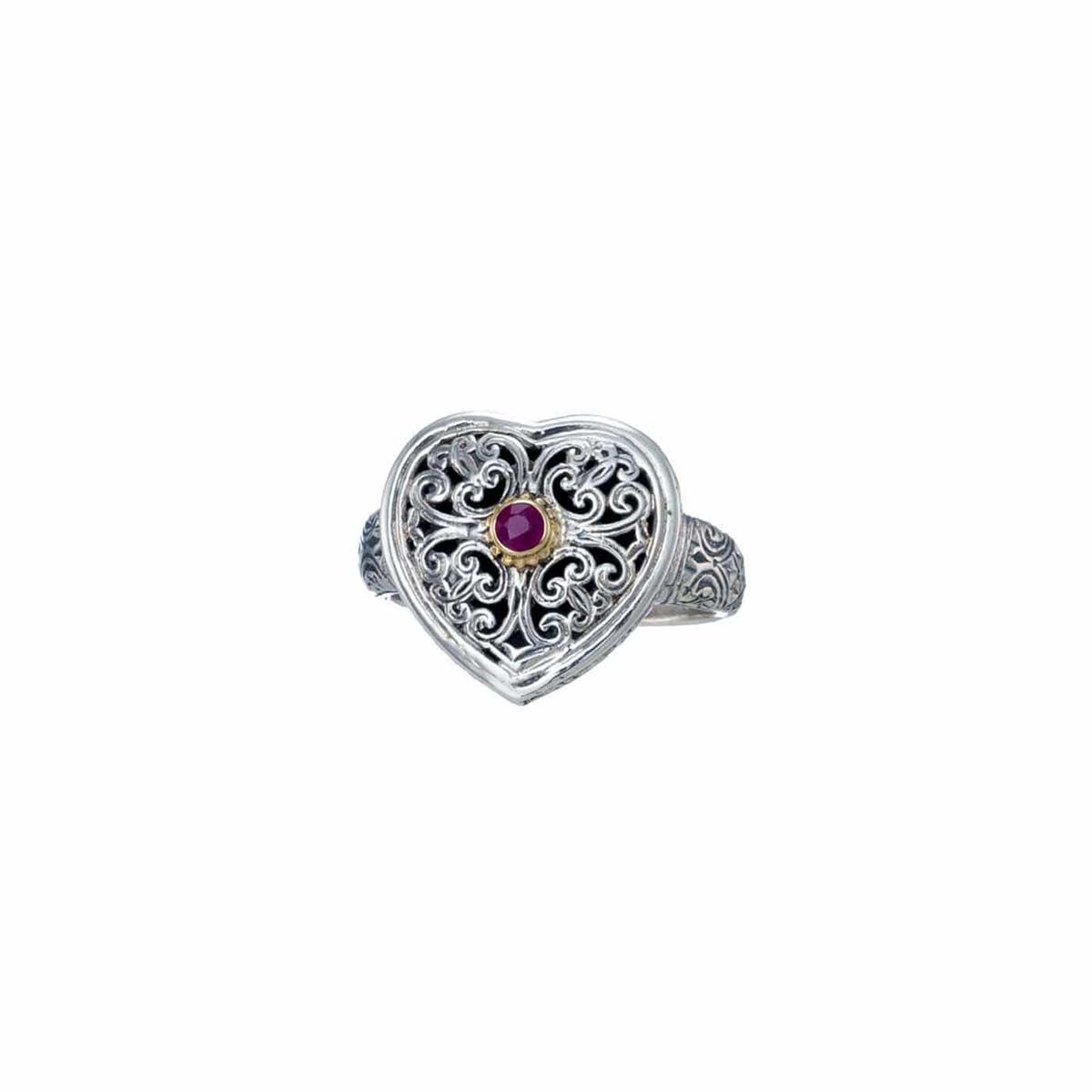 Gerochristo - Mediterranean Heart Ring in Sterling Silver with 18K and Ruby