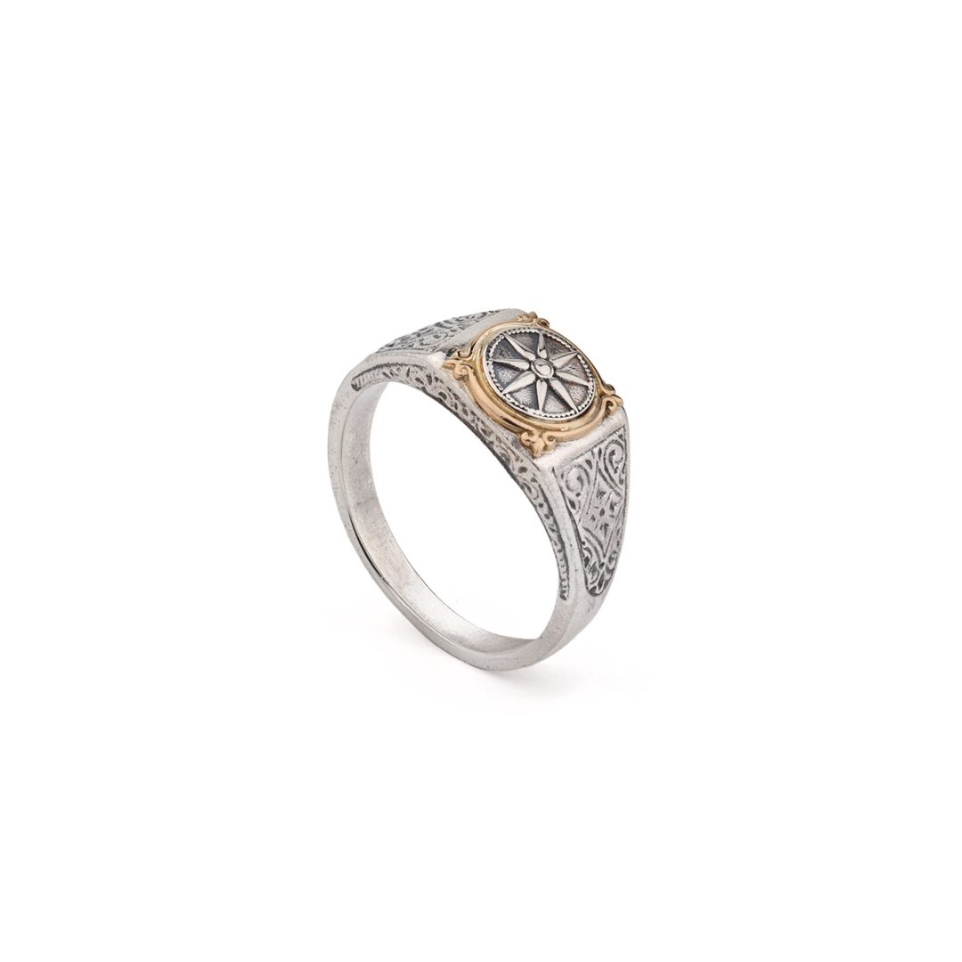 Gerochristo - Mini Vergina Square Ring in 18K Gold and Sterling Silver