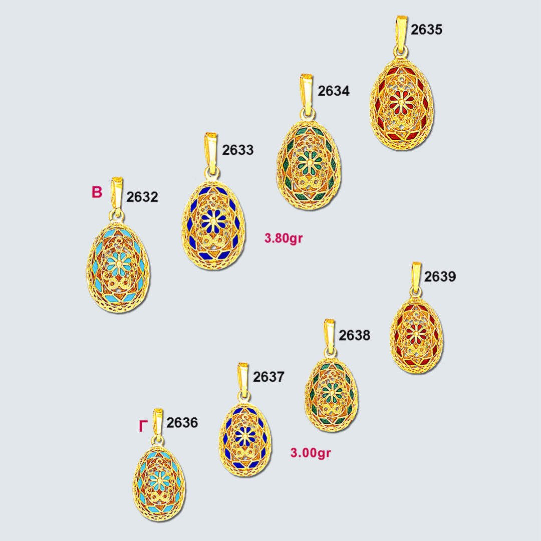 Rosette Flower Egg Pendant Necklace with Enamel