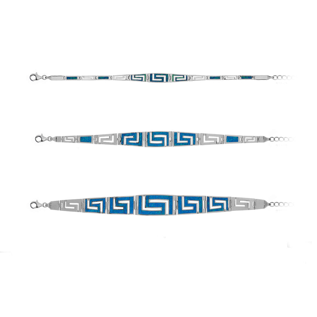 Greek Key Link Opal Bracelet – 925 Sterling Silver