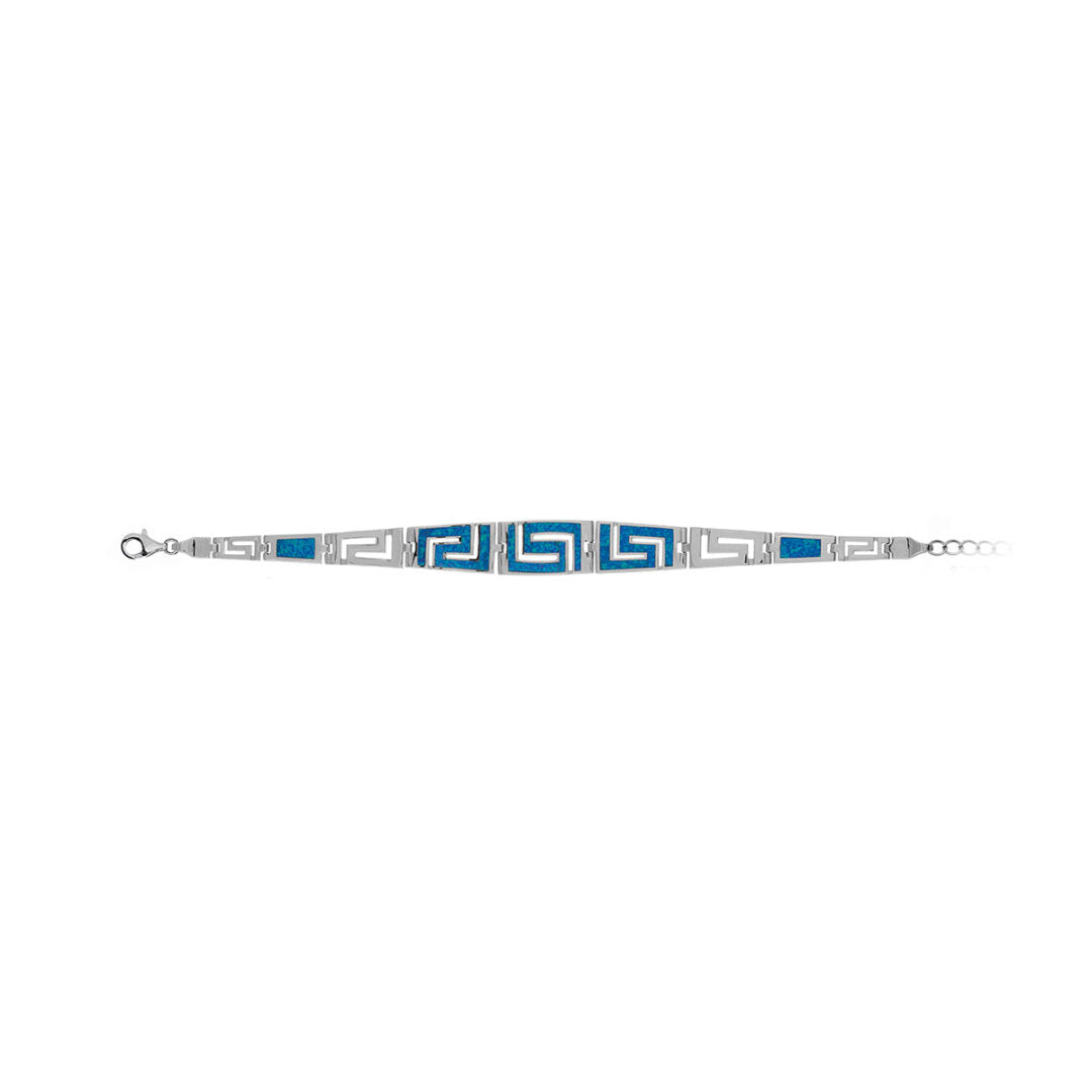 Greek Key Link Opal Bracelet – 925 Sterling Silver