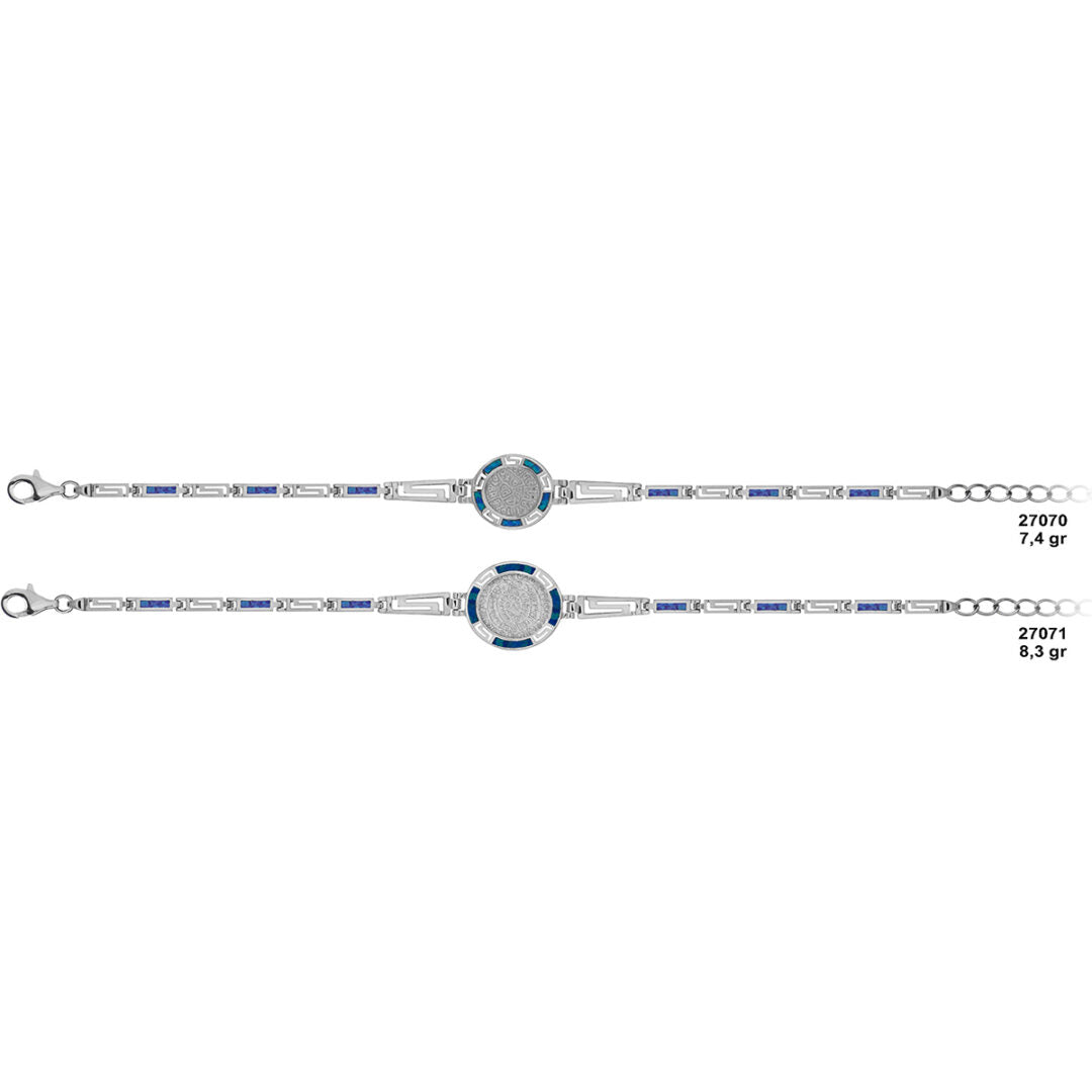 Phaistos Disc Link Bracelet with Meander - 925 Sterling Silver with Blue Opal