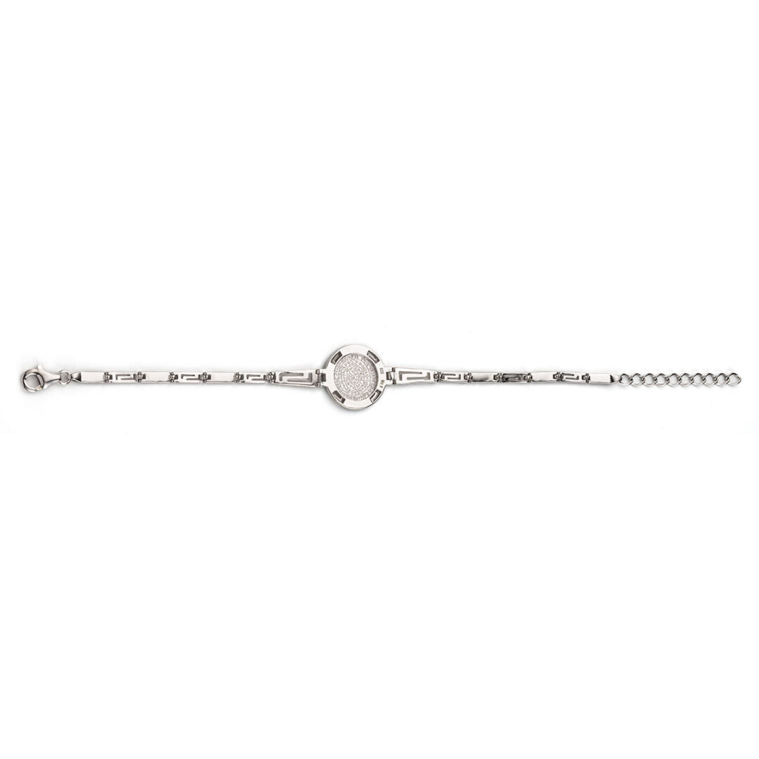 Phaistos Disc Link Bracelet with Meander - 925 Sterling Silver with Blue Opal