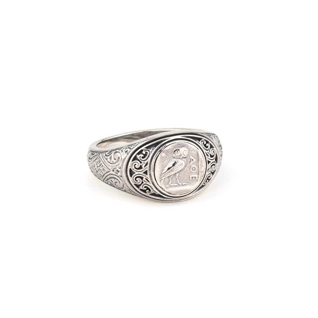 Gerochristo - Symbol Ring in Sterling Silver with Ancient Greek Owl