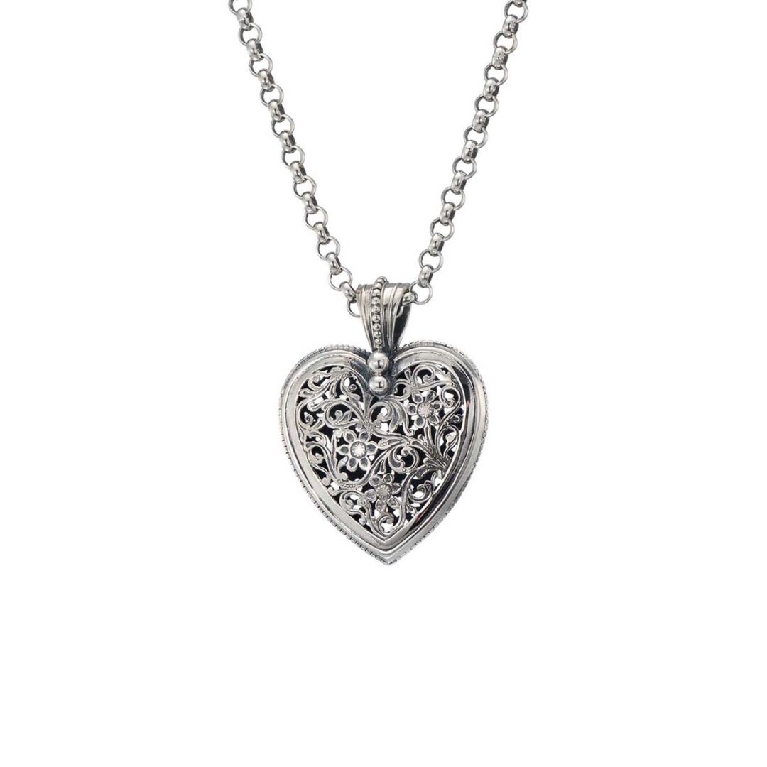 Garden Shadows Big Heart Pendant in Sterling Silver