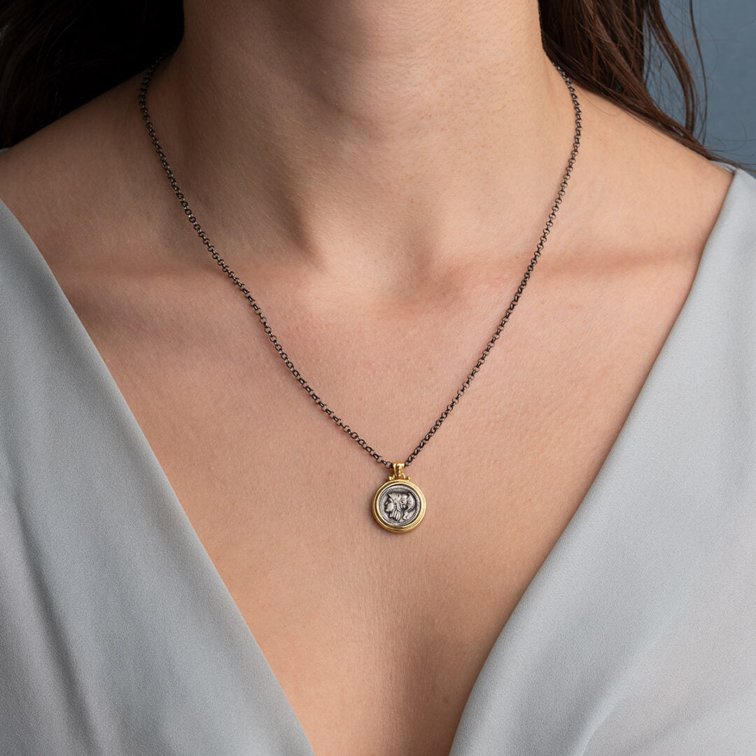 Sterling Silver Chain Necklace with Goddess Athena Pendant
