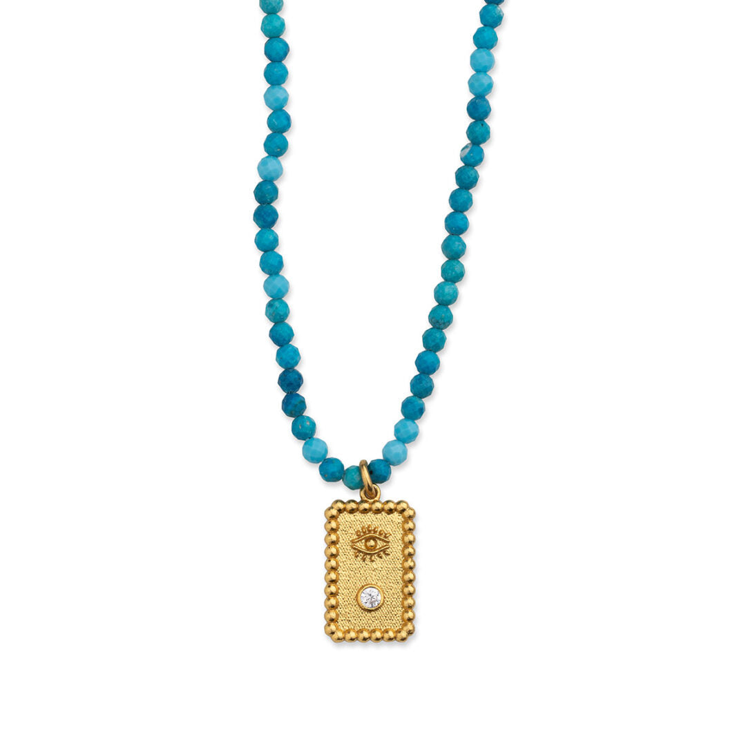 Semi Precious Stone String Necklace with Evil Eye