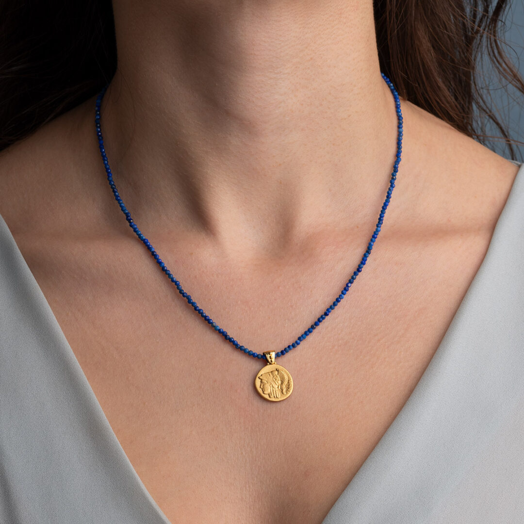 Stone string necklace with Athena pendant