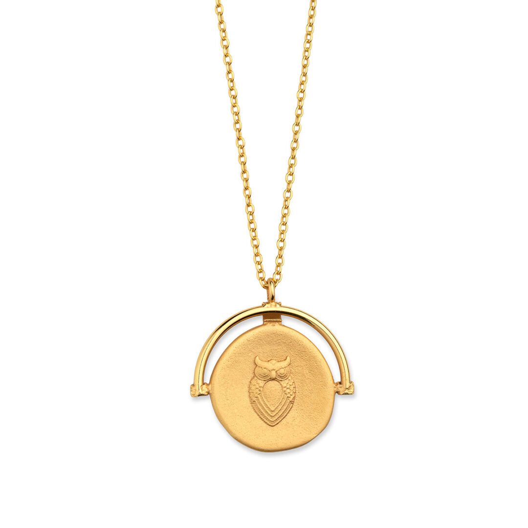 Sterling Silver Necklace with Athena Goddess and Owl Pendant