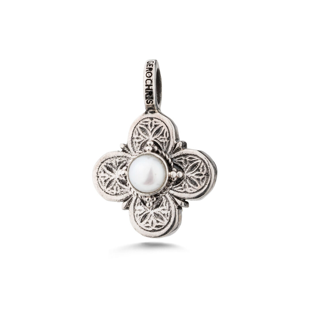 Gerochristo - Byzantine Cross Pendant with Pearl