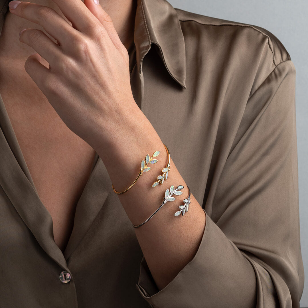 Opal Leaf Bracelet - 925 Sterling Silver — White