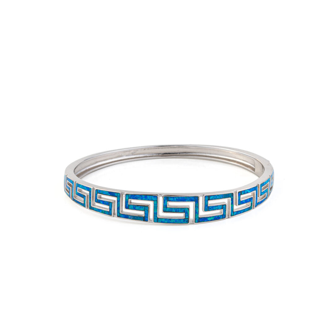 Greca Opal Bangle Bracelet - 925 Sterling Silver