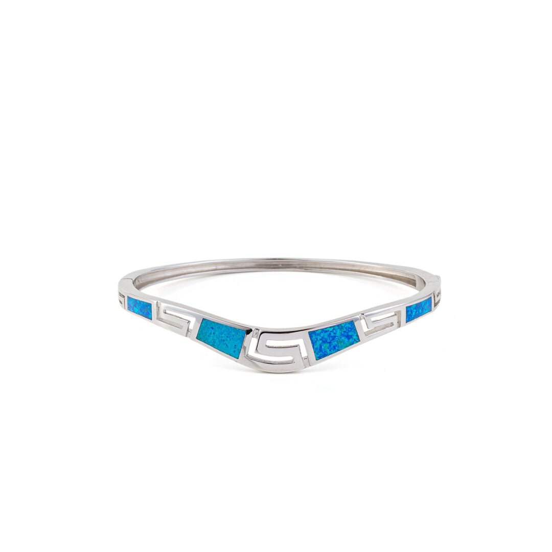 Meander Opal Bangle Bracelet - 925 Sterling Silver