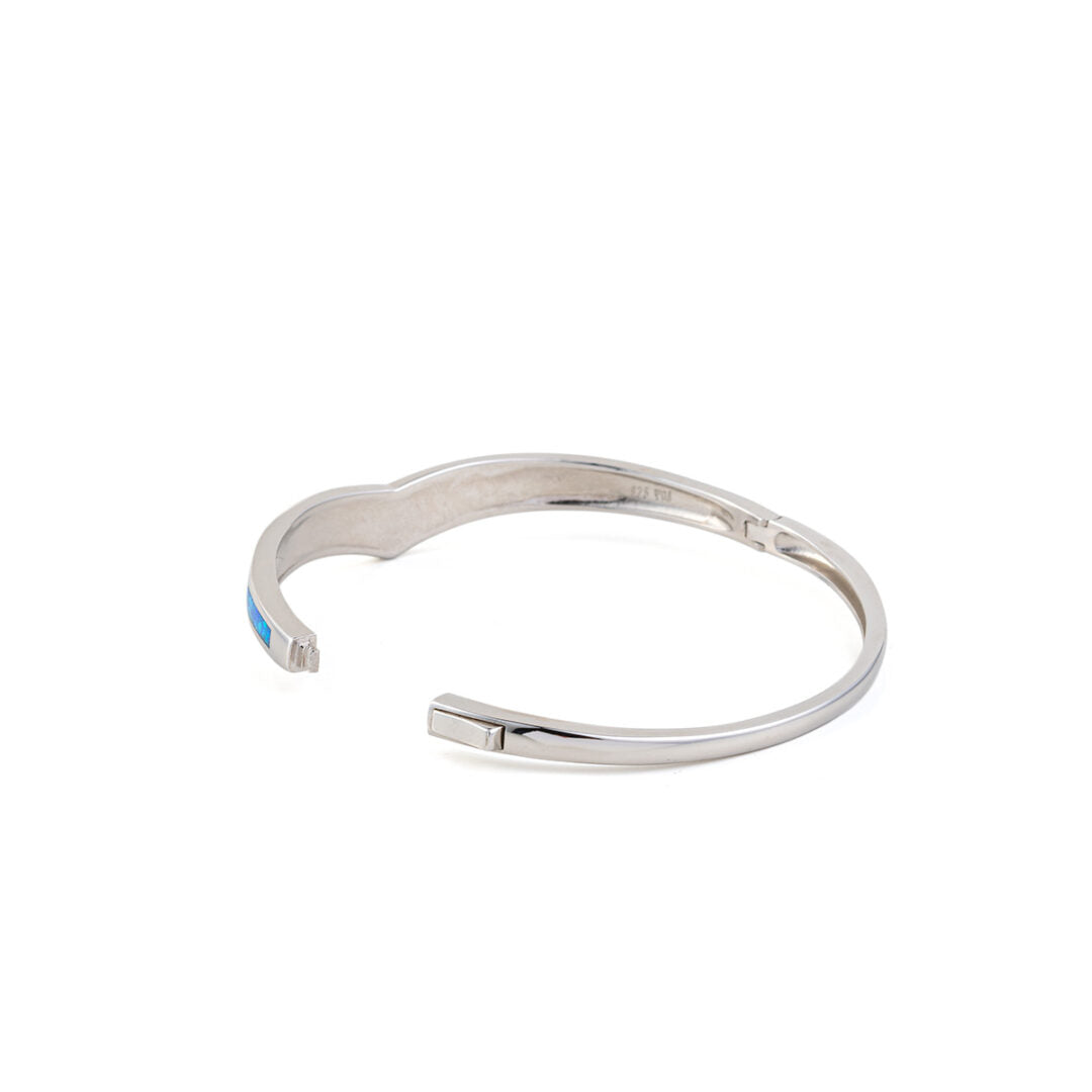 Blue Opal Bangle Bracelet - 925 Sterling Silver