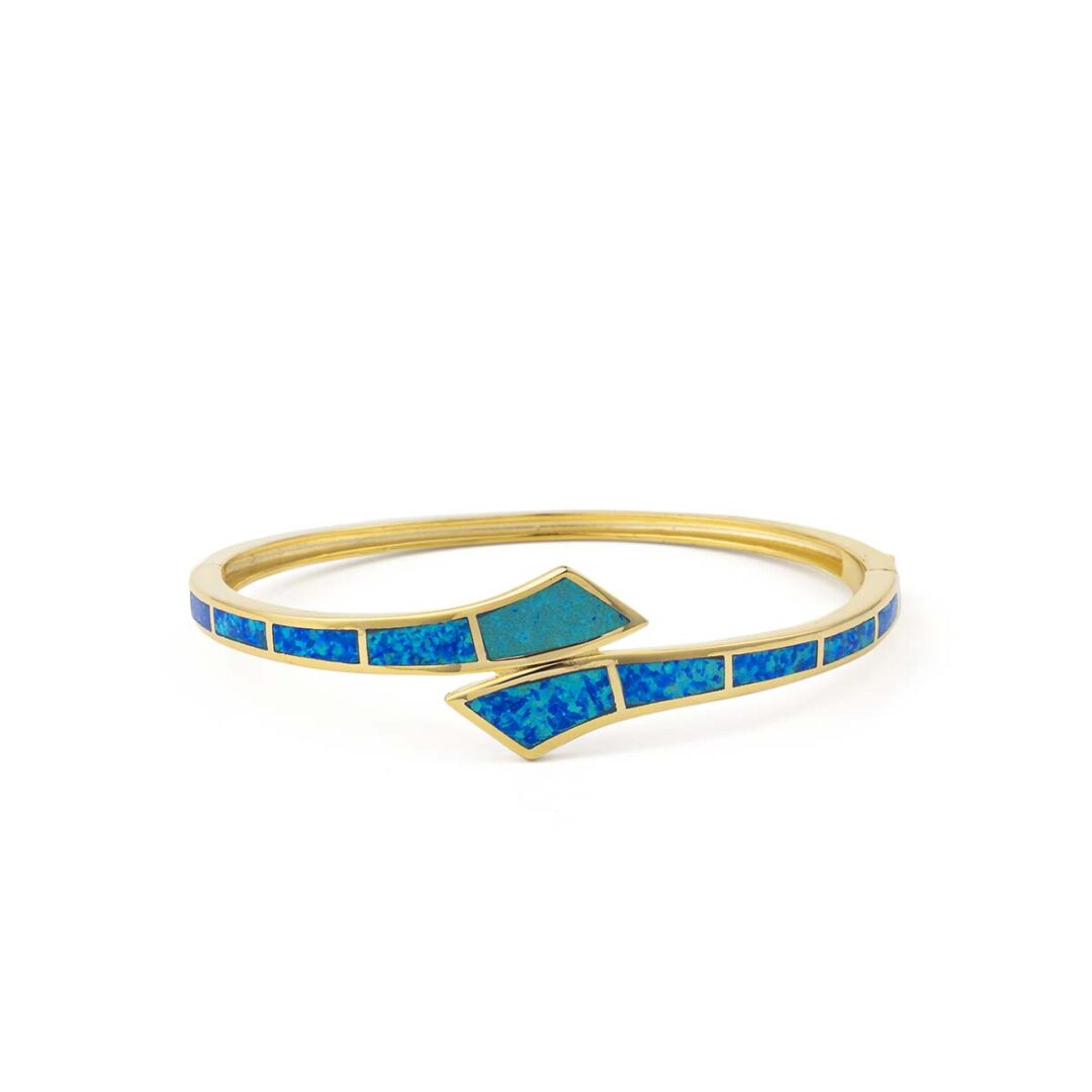 Blue Opal Cuff Bracelet - 925 Sterling Silver