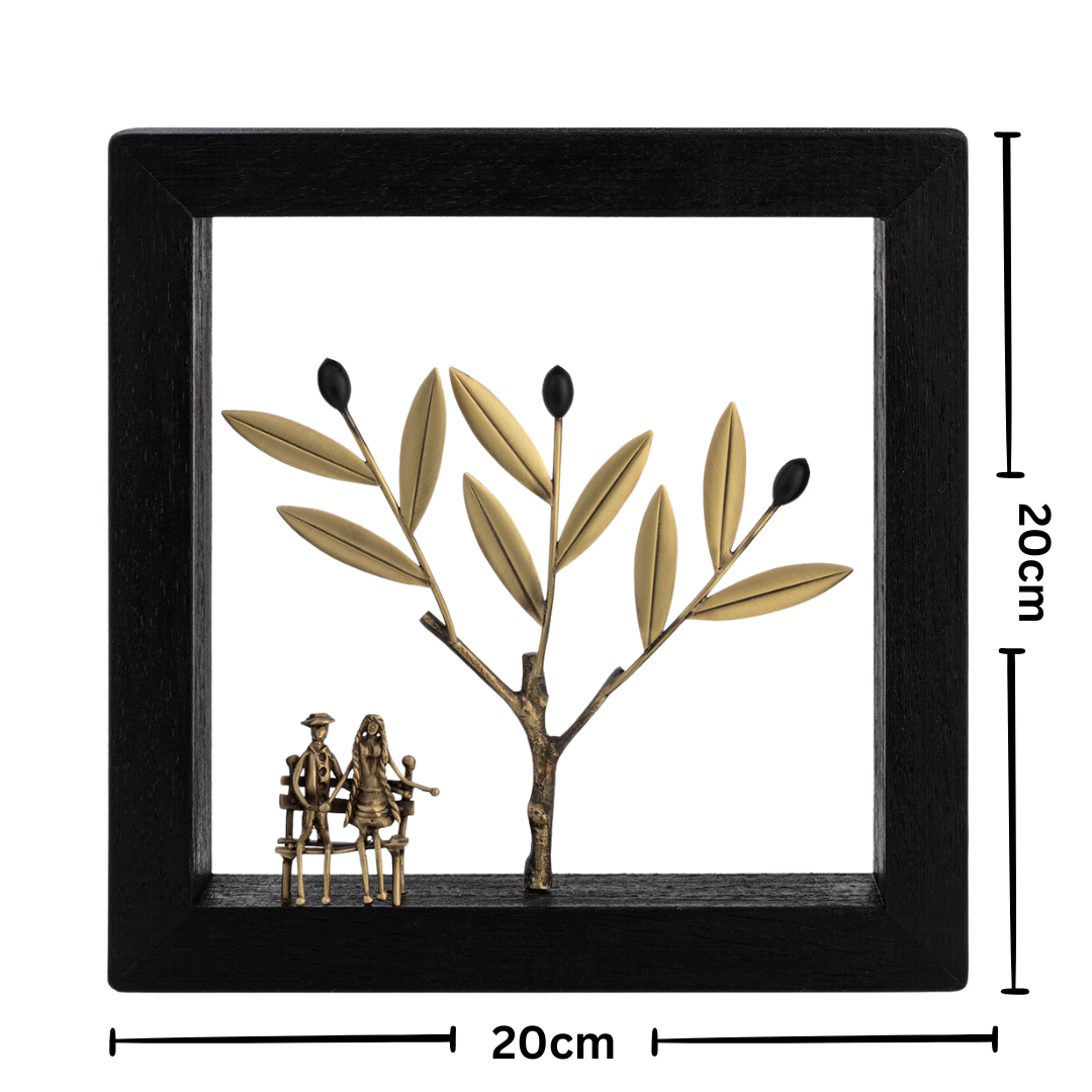 Bronze Sculpture Couple on the Bench - Wood art frame