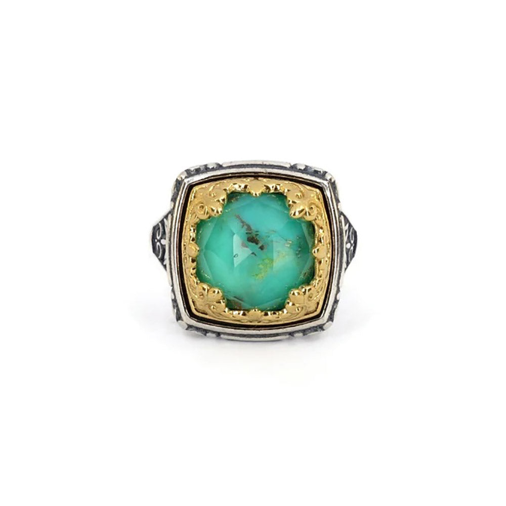 Byzantine Ring with Green Copper - 925 Sterling Silver Gold Plated