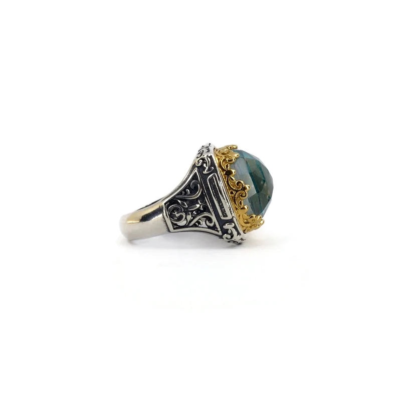 Βυζαντινό Δαχτυλίδι με Turquoise Doublet – Επιχρυσωμένο Ασήμι 925