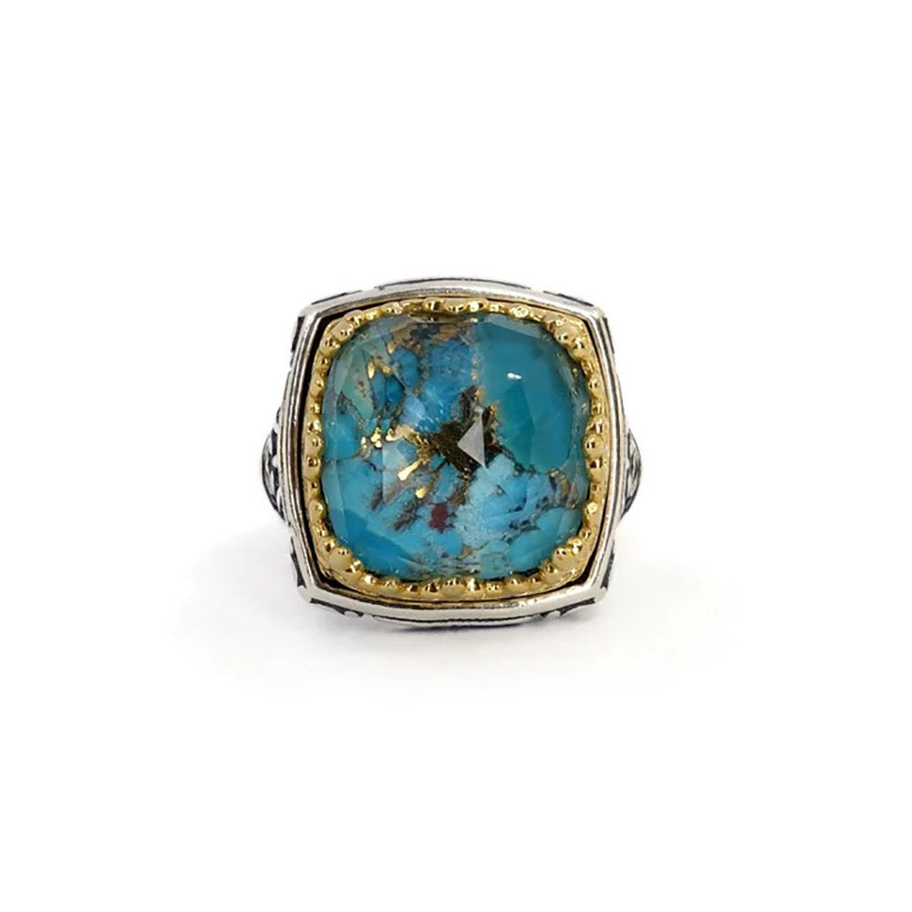 Βυζαντινό Δαχτυλίδι με Turquoise Doublet – Επιχρυσωμένο Ασήμι 925