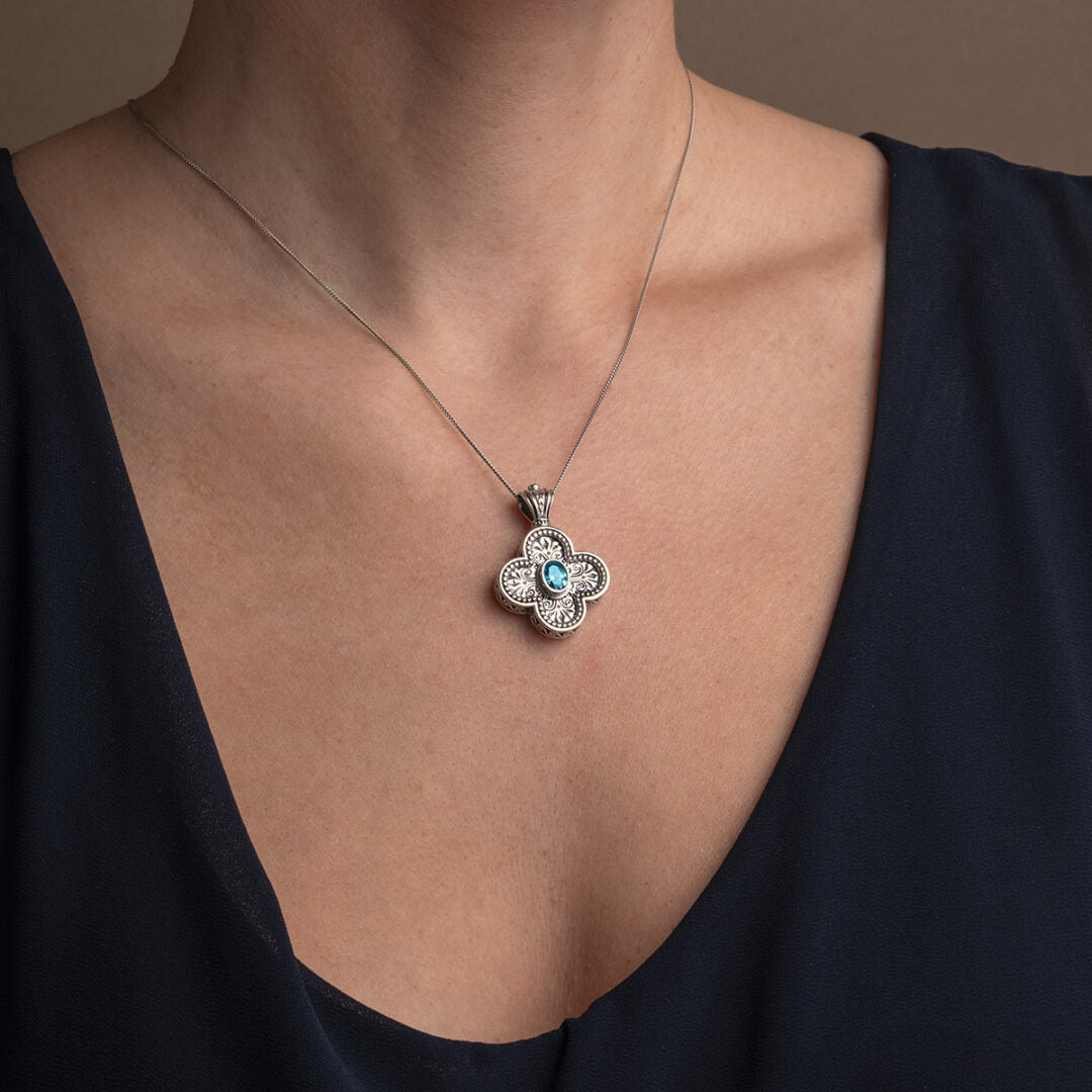 Gerochristo – Byzantine Cross with Zircon 925 Sterling Silver
