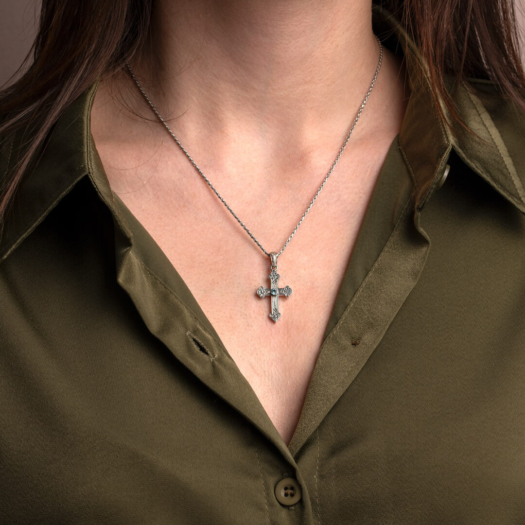 Gerochristo - Cross Pendant in Sterling Silver with Crystal