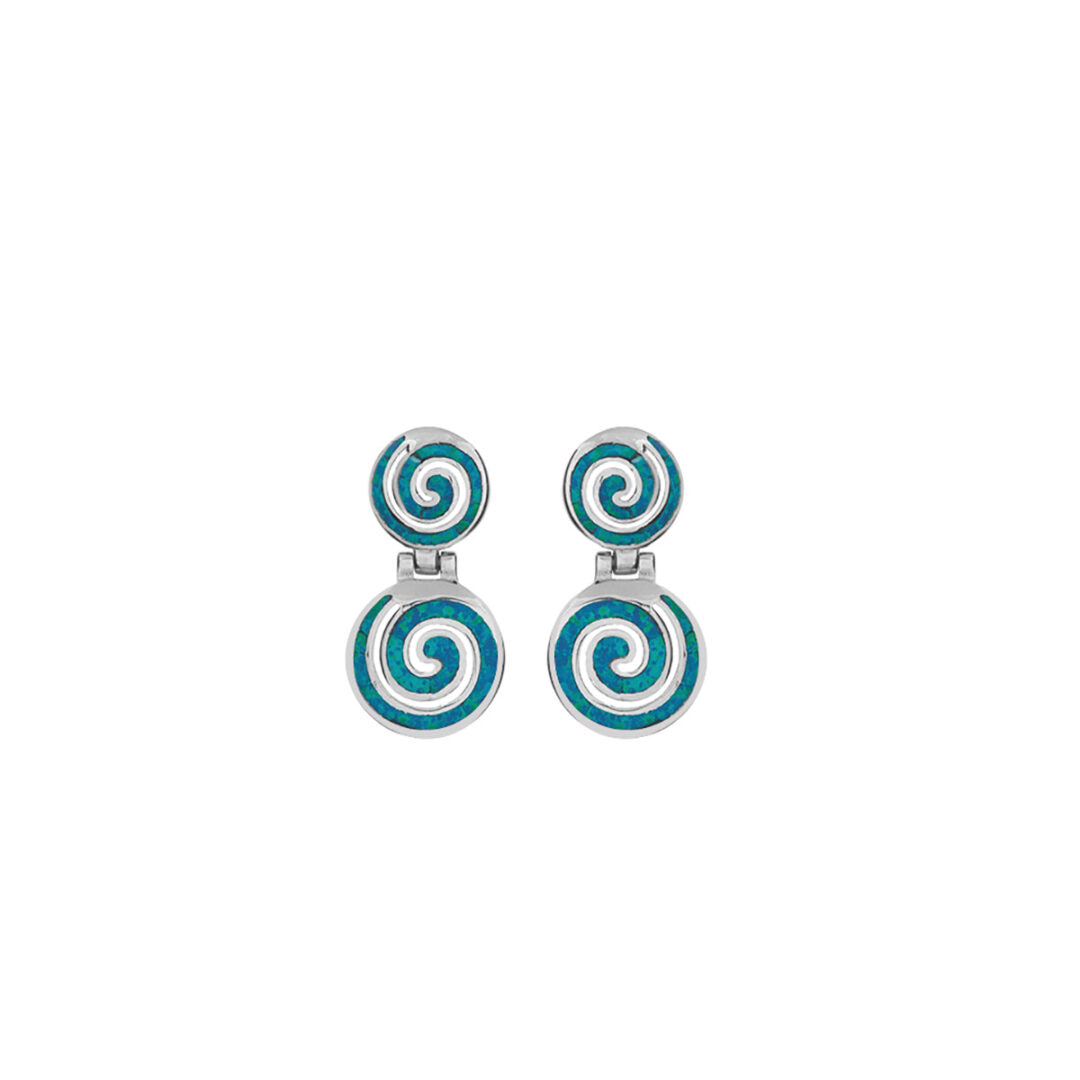 Blue fire opal drop spiral earrings
