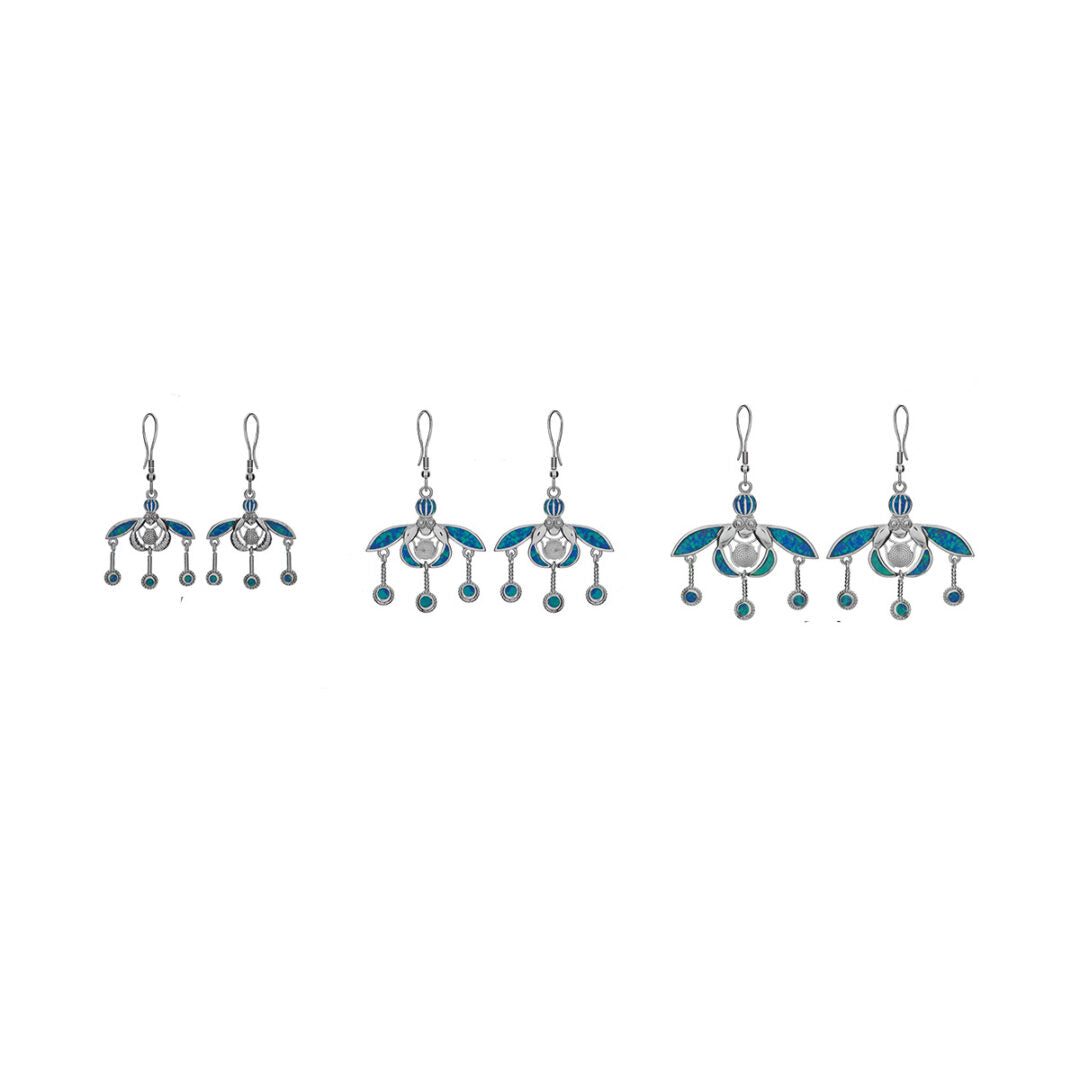 Minoan Malia Bees Earrings - 925 Sterling Silver with Opal