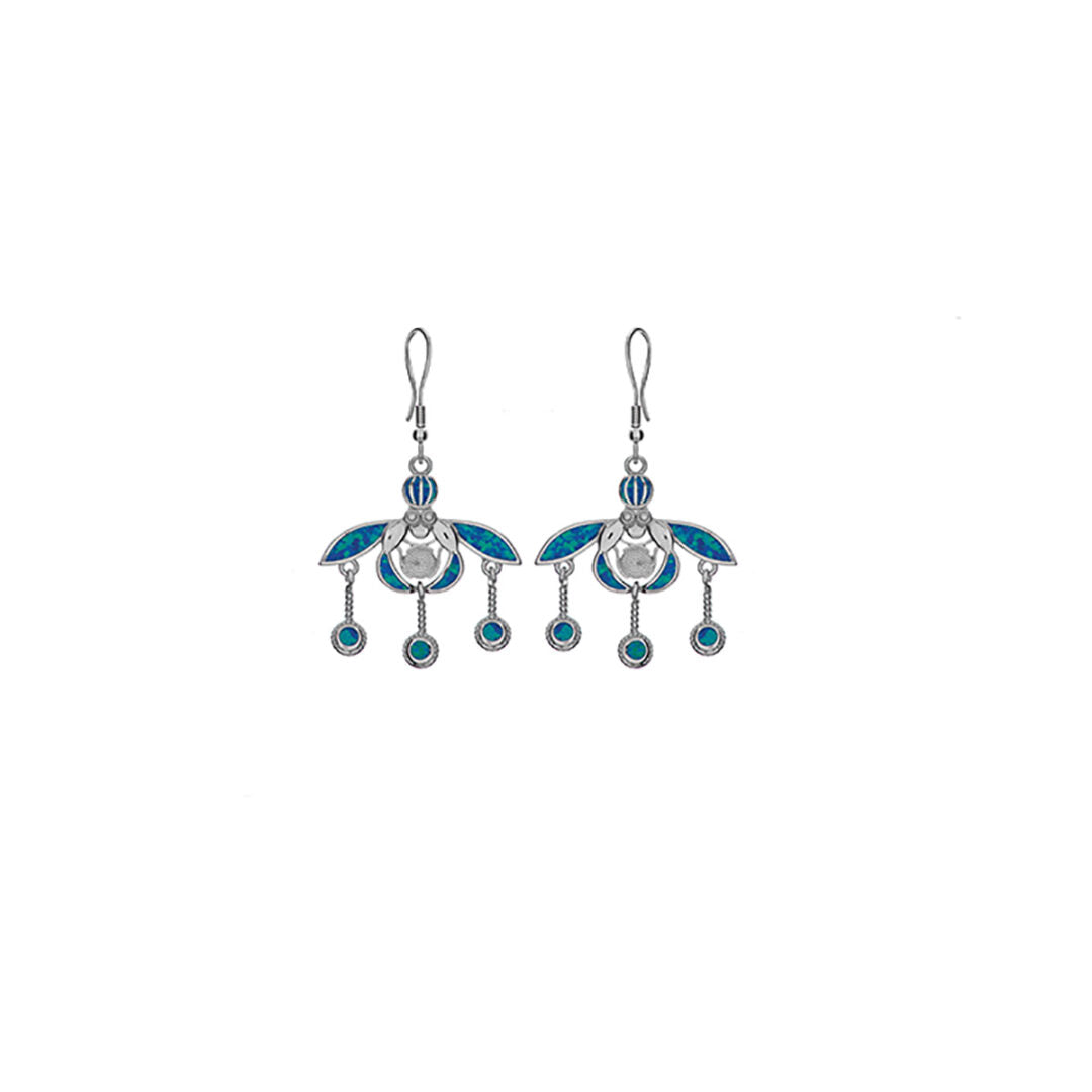 Minoan Malia Bees Earrings - 925 Sterling Silver with Opal