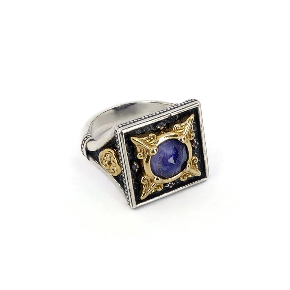 Βυζαντινό Δαχτυλίδι με Doublet Lapis – Επιχρυσωμένο Ασήμι 925