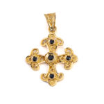 18K Solid Gold Filigree Cross Pendant with Gemstones