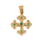 18K Solid Gold Filigree Cross Pendant with Gemstones
