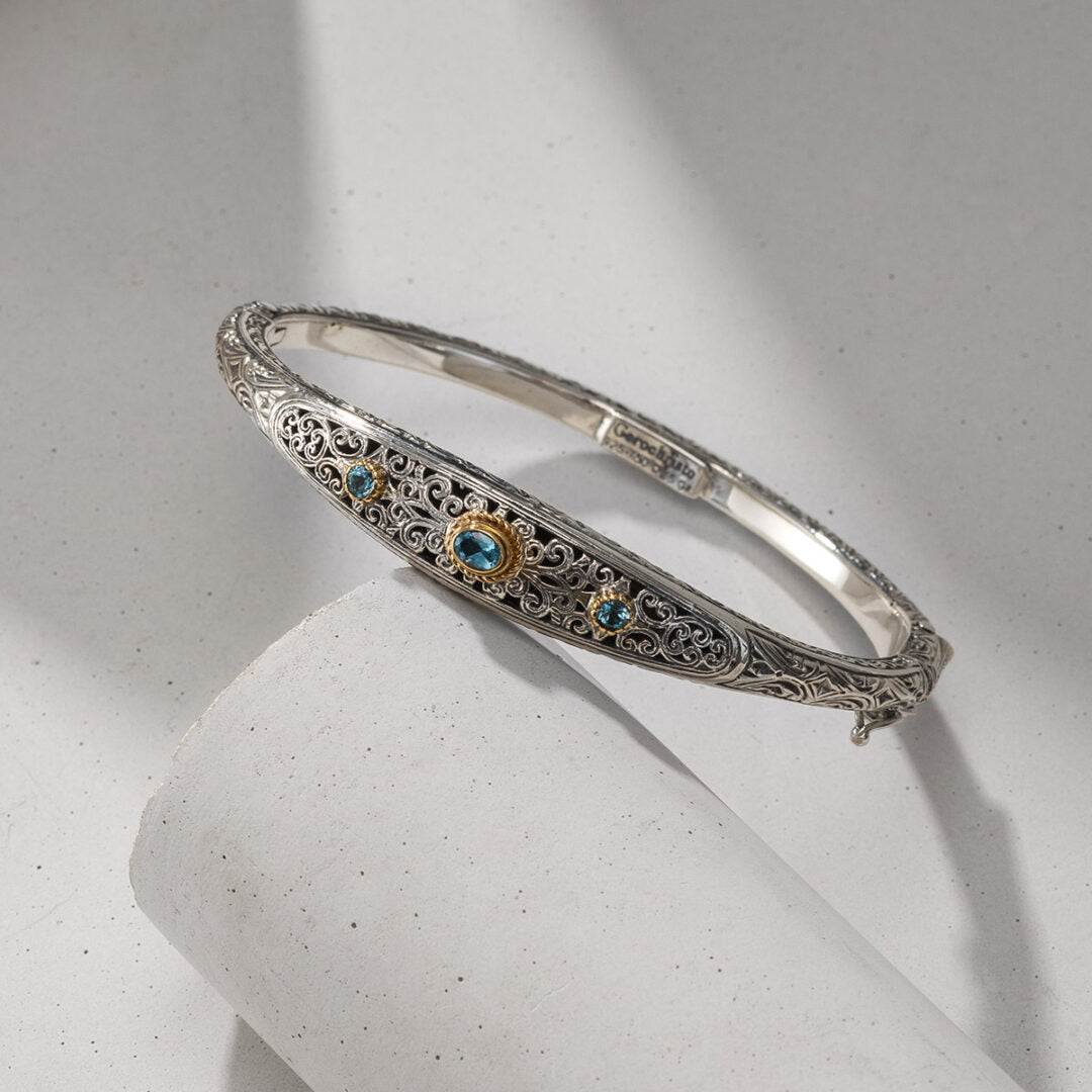 Gerochristo - Mediterranean Bracelet in 18K Gold and Sterling Silver with Blue Topaz