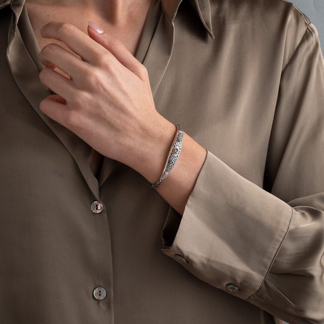 Gerochristo - Mediterranean Bracelet in 18K Gold and Sterling Silver with Blue Topaz
