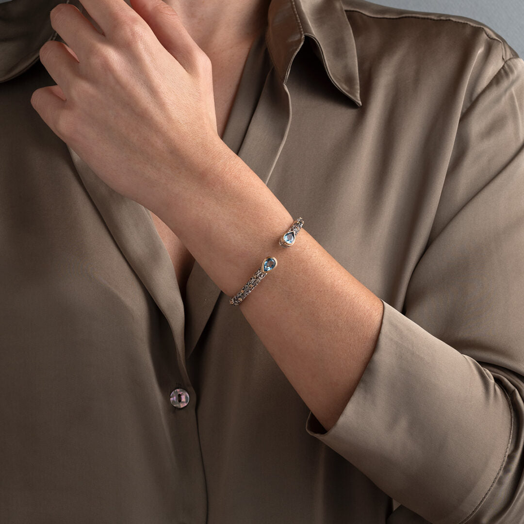 Gerochristo - Eve bracelet in 18K Gold and Sterling Silver — Blue