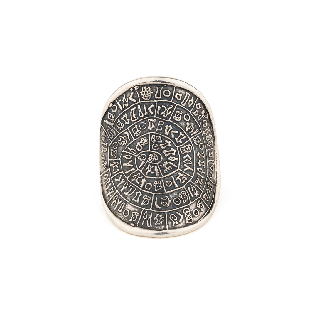 Minoan Phaistos Disk Ring - 925 Sterling Silver Gold Plated