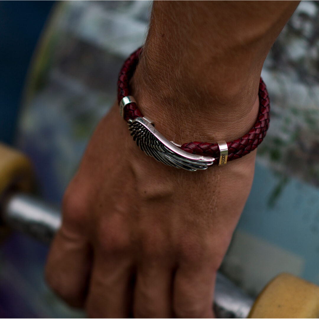 Wing Leather Bracelet - 925 Sterling Silver — Brown
